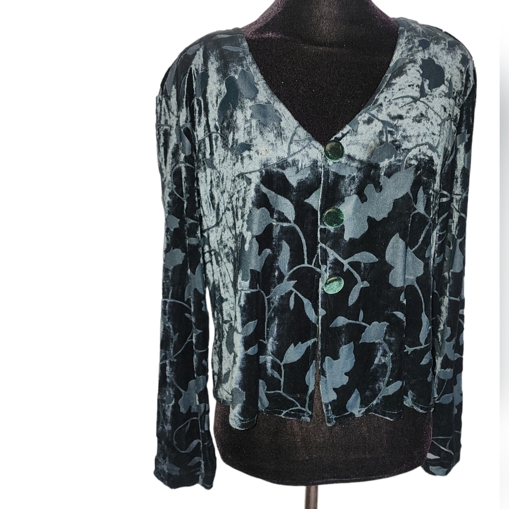 Vintage Rabbit Rabbit Rabbit Velvet Devoré Top Green Whimsygoth Size 14 - Picture 5 of 15